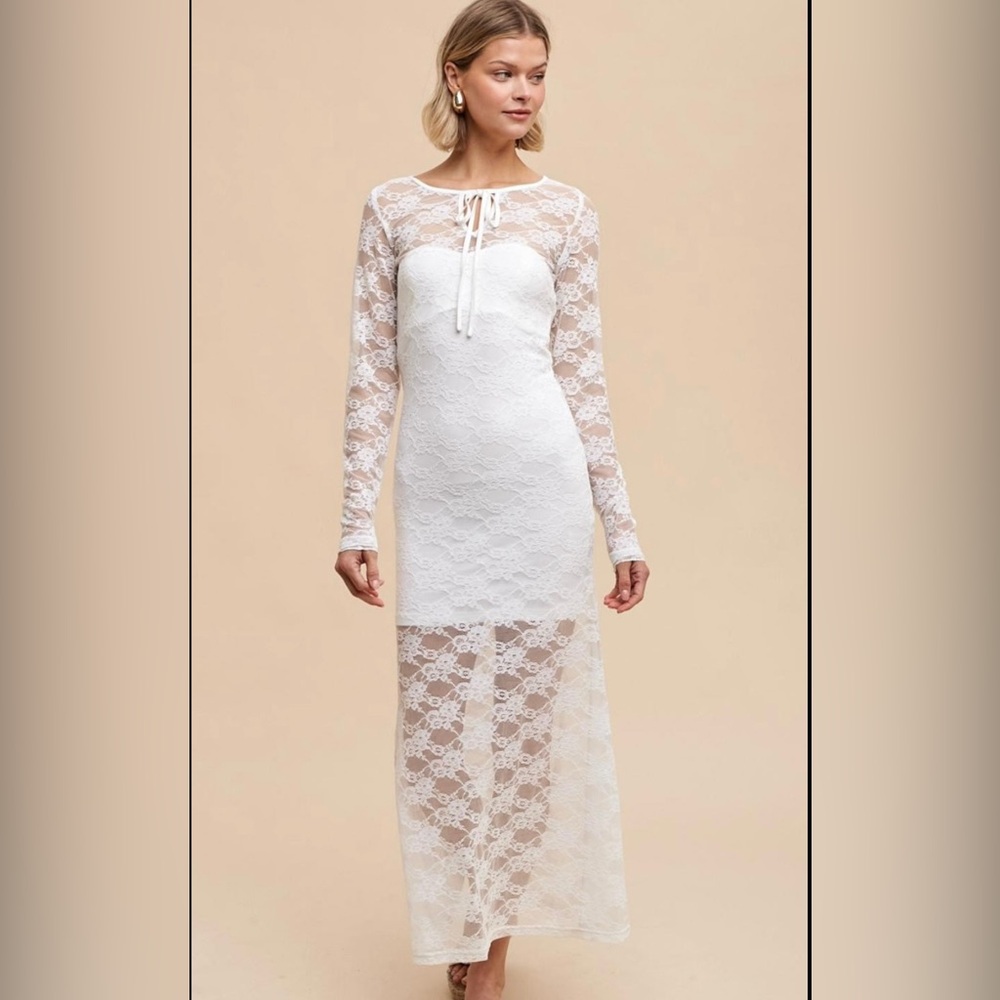 Abram Ivory Allover Lace Slip Insert 2-Piece Maxi Dress